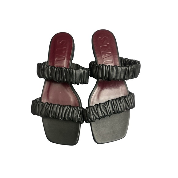 Staud Maya Ruched Leather Slides Size 40 Slip Ons Square Toe - Picture 2 of 5